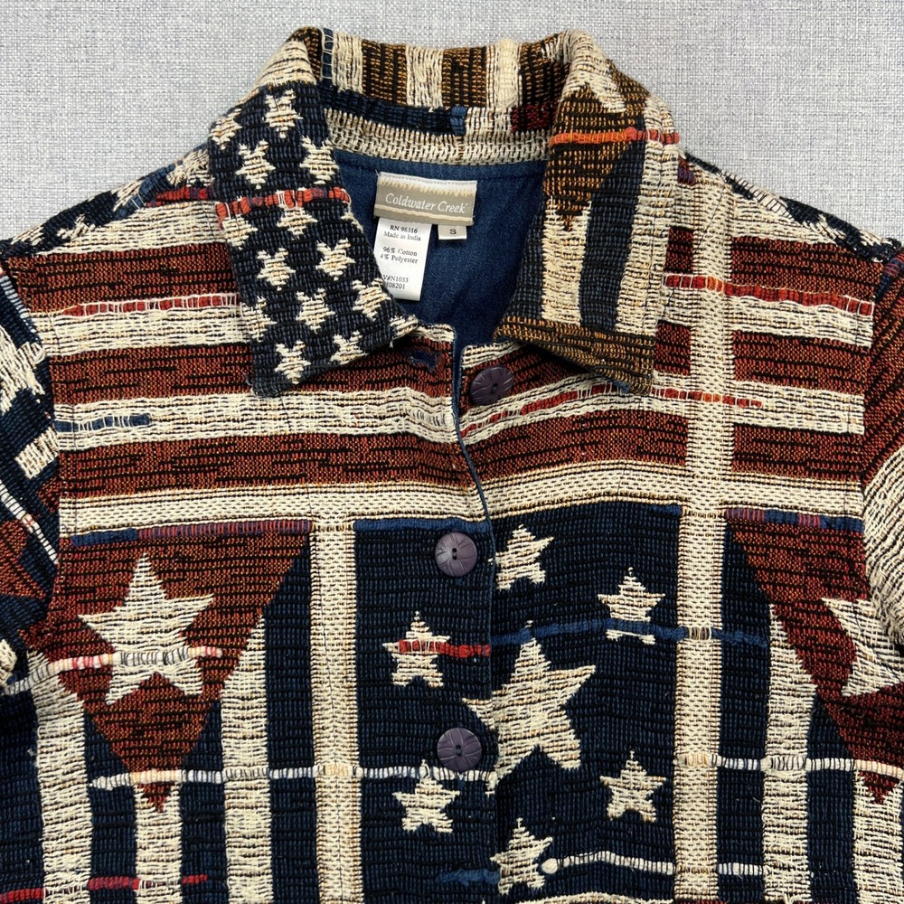 Vintage Coldwater Creek Americana USA Tapestry Jacket Women S Stars Stripes - Picture 2 of 8
